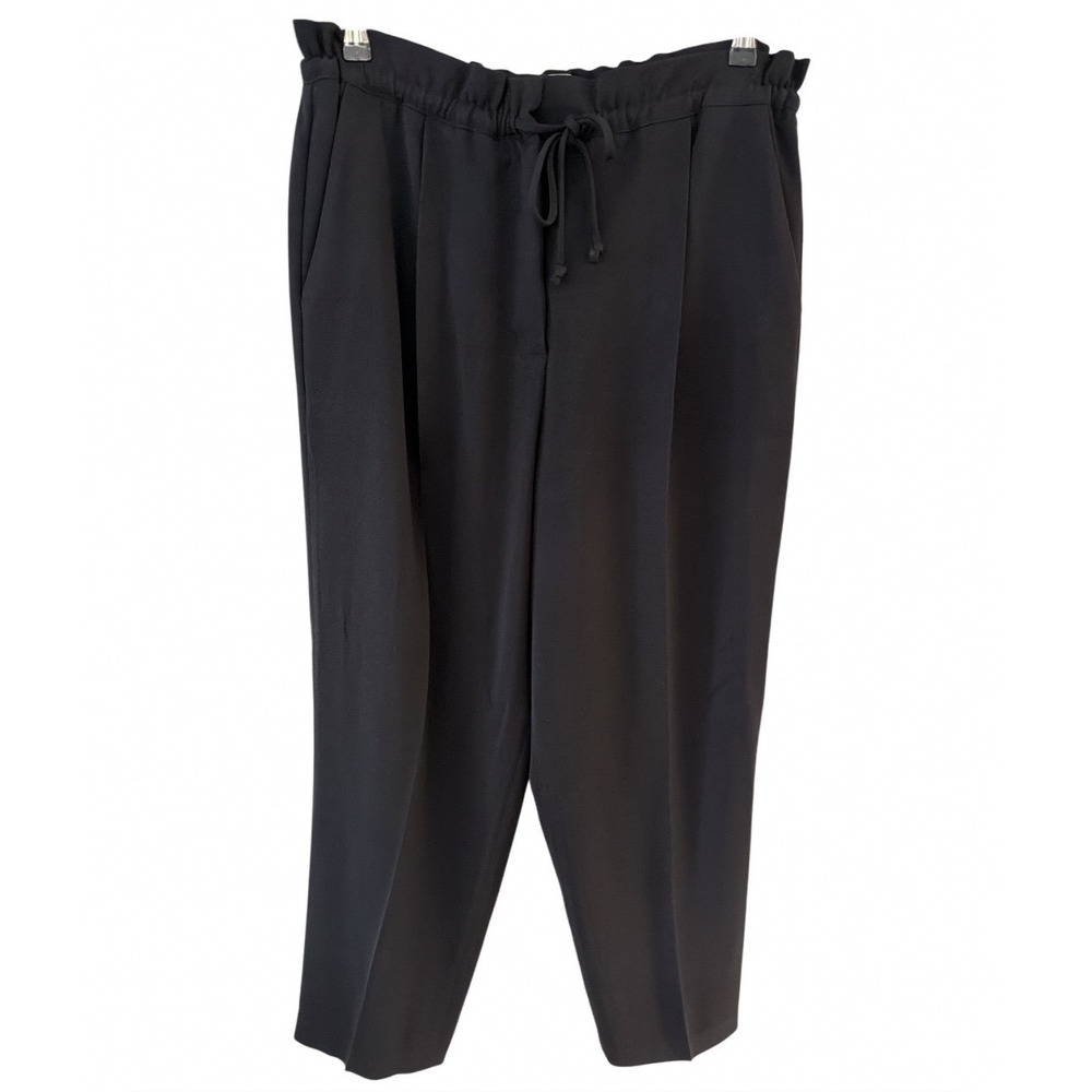 Wilfred Aritzia Cohen Black Paperbag Waist Tapered Pants Size Large Drawstring